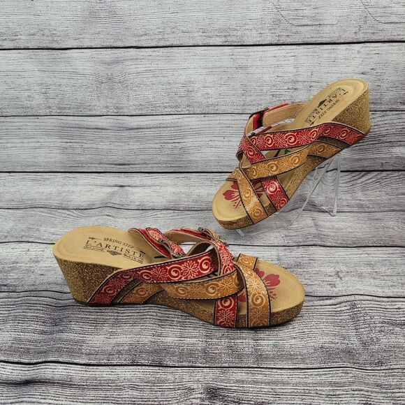 L’ARTISTE Thevana Leather Cork Wedge Sandals Women’s Size 37 US 6.5-7 - Picture 2 of 6